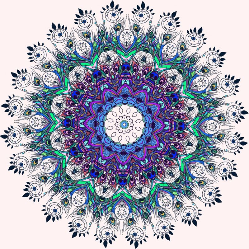 Illustration Peacock Feather Mural Decal for Living Room, Purple-Blue, Custom Size Available