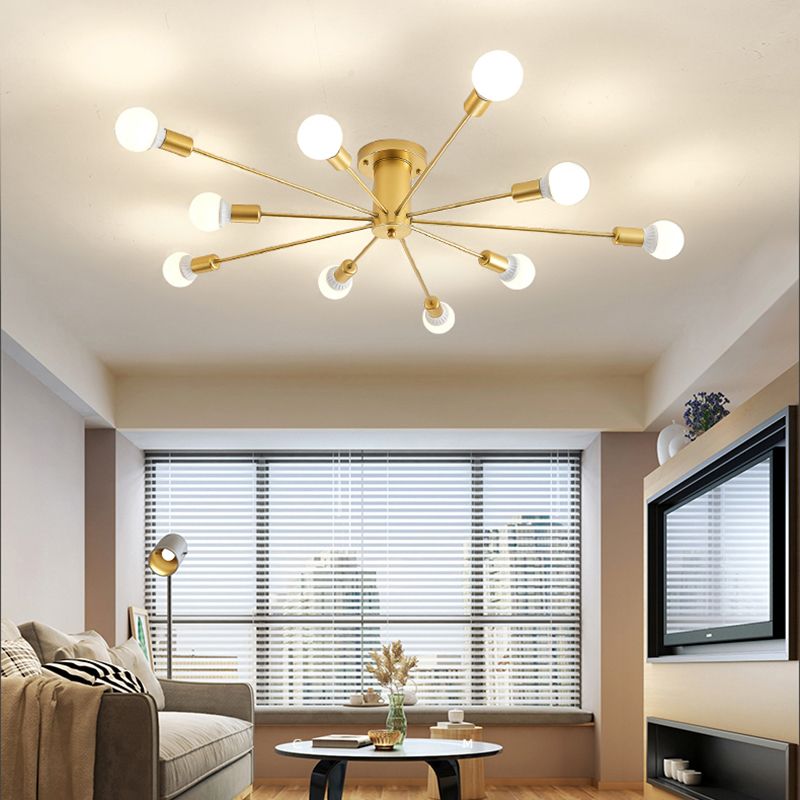 Gouden Starburst plafondgemonteerde kroonluchter eigentijds metaal 6/8/10 hoofden slaapkamer inbouwlamp