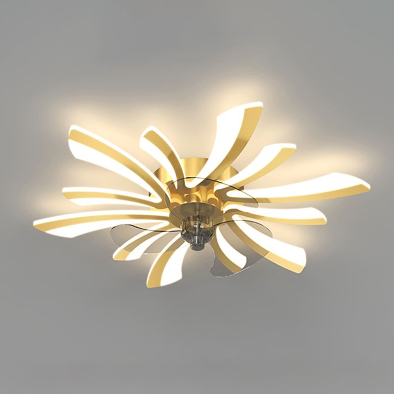 Kids Style Geometry Ceiling Fan Lights Metal LED Flush Lights for Bedroom in Gold Finish