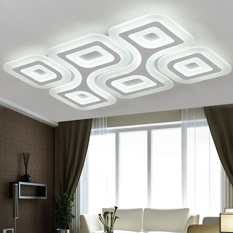 Luz empotrada de acrílico LED cuadrada/rectangular blanca moderna de 19,5"/23,5"/35,5" de ancho con diseño de rejilla, luz blanca/cálida