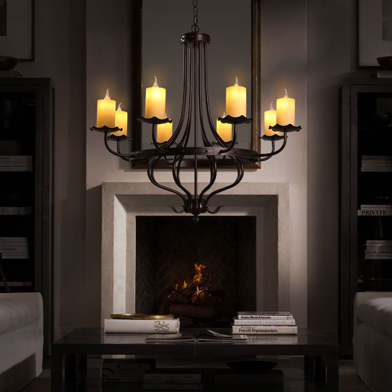 Cougie en verre jaune lustre lampe country 8 lumières