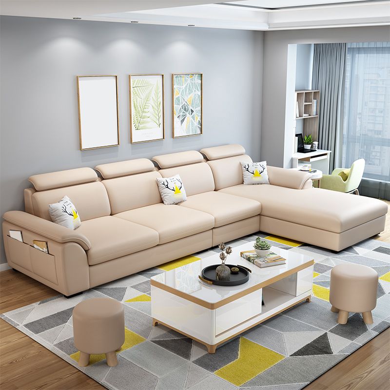 Modern Fabric/Faux Leather Sofa & Chaise with Storage for Living Room
