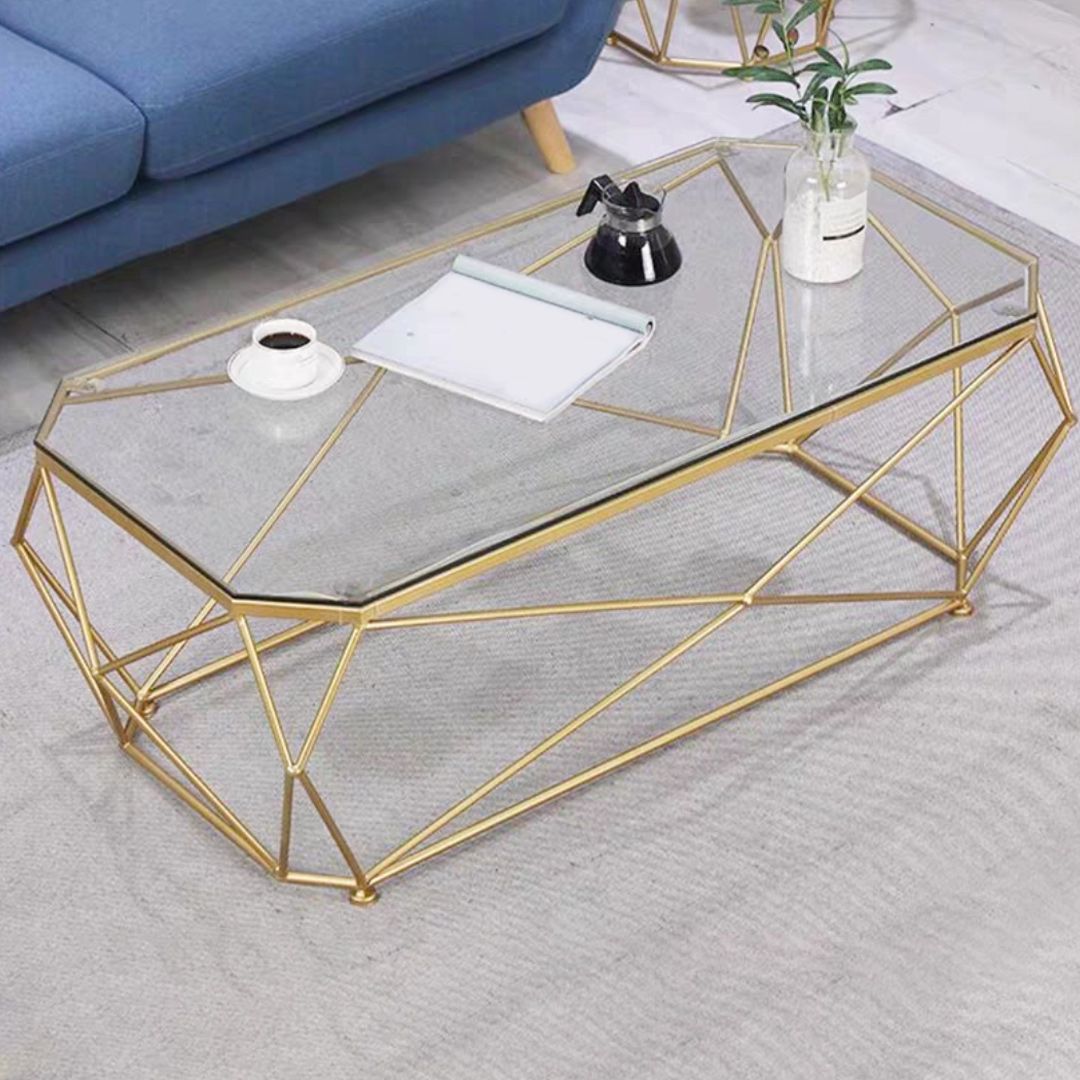 Modern Frame Coffee Table Glass Top Cocktail Table for Living Room