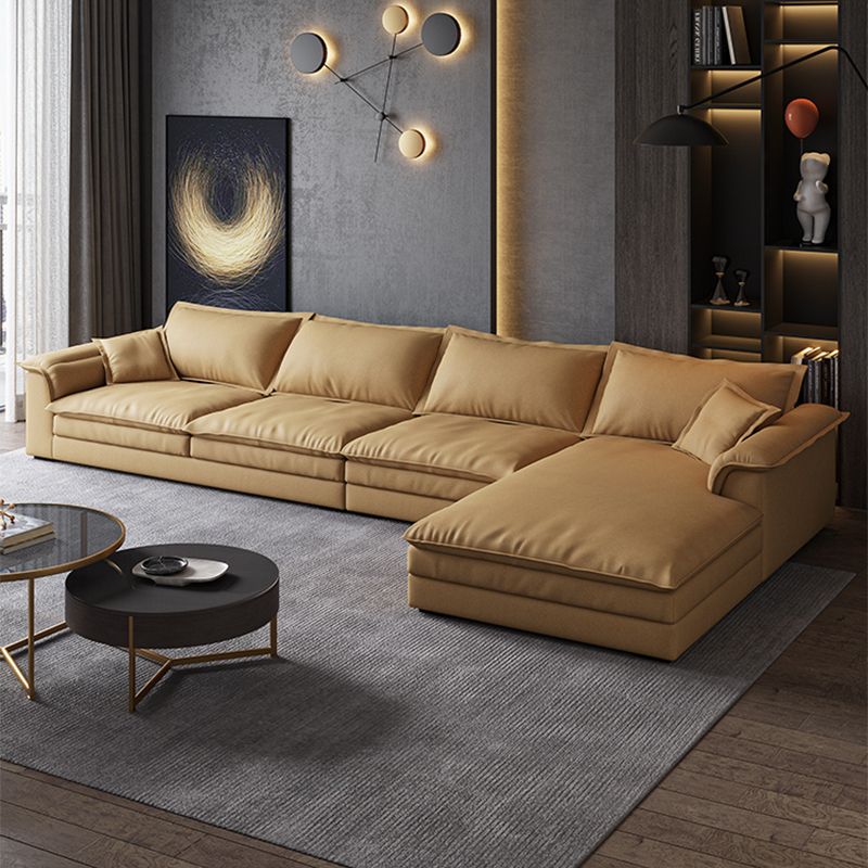 Nordic Pillow Top Arm Sofa & Chaise Faux Leather Sofa with Pillows