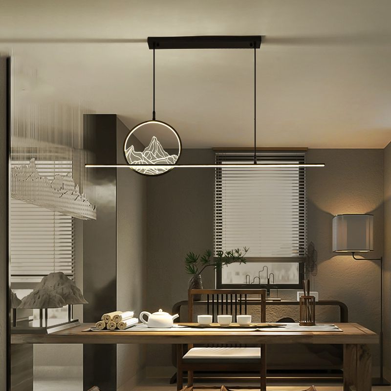 Modern Style Linear Shape Island Lighting Ideas Metal 2 Light Island Pendants in Black