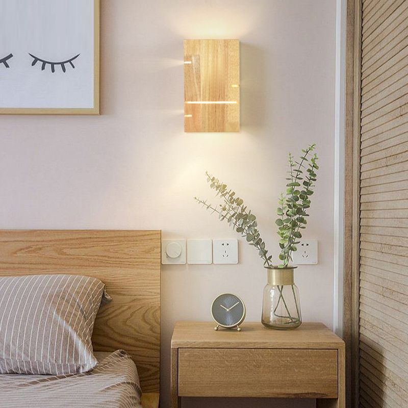 Wood Rectangular Wall Mounted Light Modern 2 Lights Wall Mounted Light Fixture