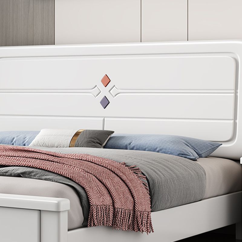 White Contemporary Panel Bed Solid Wood Bed Frame, 44.5" Tall