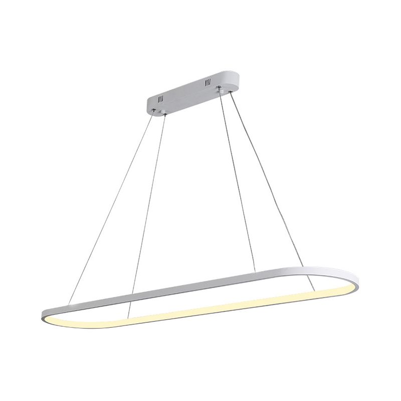 Black/White Ellipse Hanging Lamp Simplicity 27"/35.5" L LED Metal Island Light Fixture over Dining Table