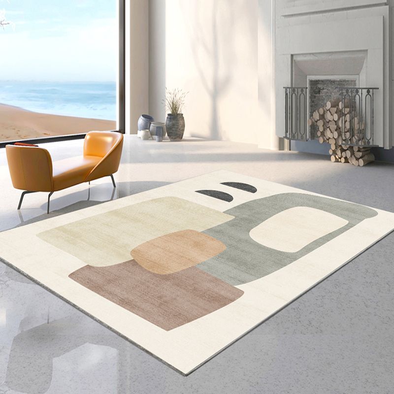 Nordic Rug Beige Polyester Carpet Stain Resistant Rug for Living Room
