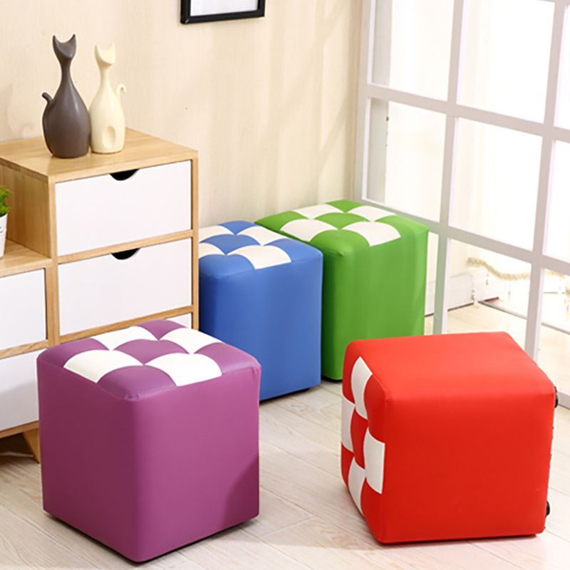 Purple Modern Pouf Leather Check Print Pouf for Drawing Room