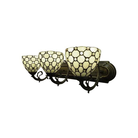 Bowl Study Room Wall Light with Bead Glass 3 Heads Tiffany Traditional Wall Lamp in Beige