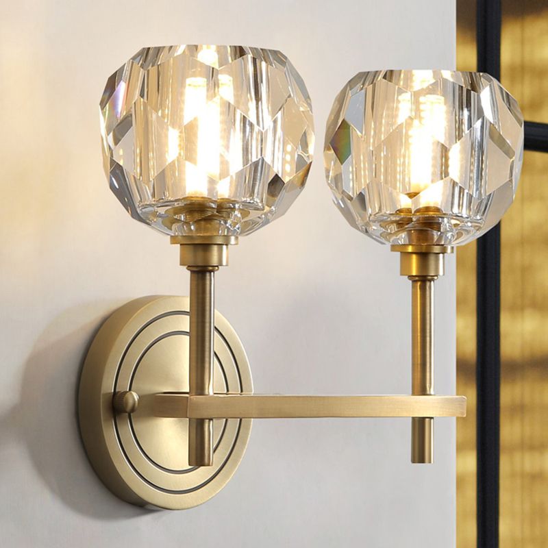 Ball Shade Multi-Lights Wall Sconce Modern Style Crystal Wall Mount Light Fixture in Brass