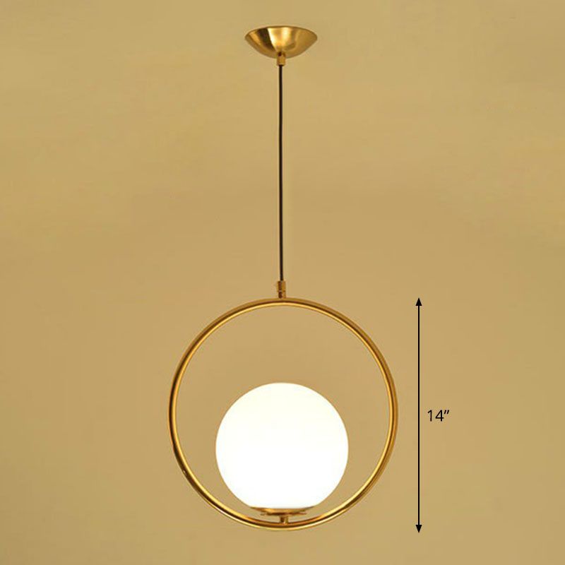 Ball Kitchen Down Lighting Pendant Milky Glass Single-Bulb Modern Hanging Ceiling Light