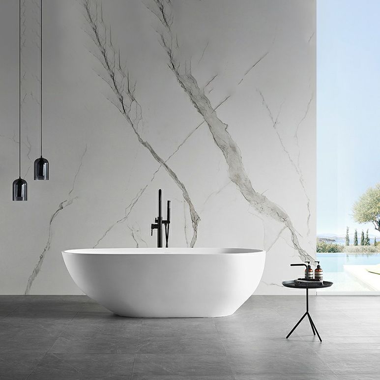 Modern Stone Soaking Bath White Freestanding Bathtub for Bathroom