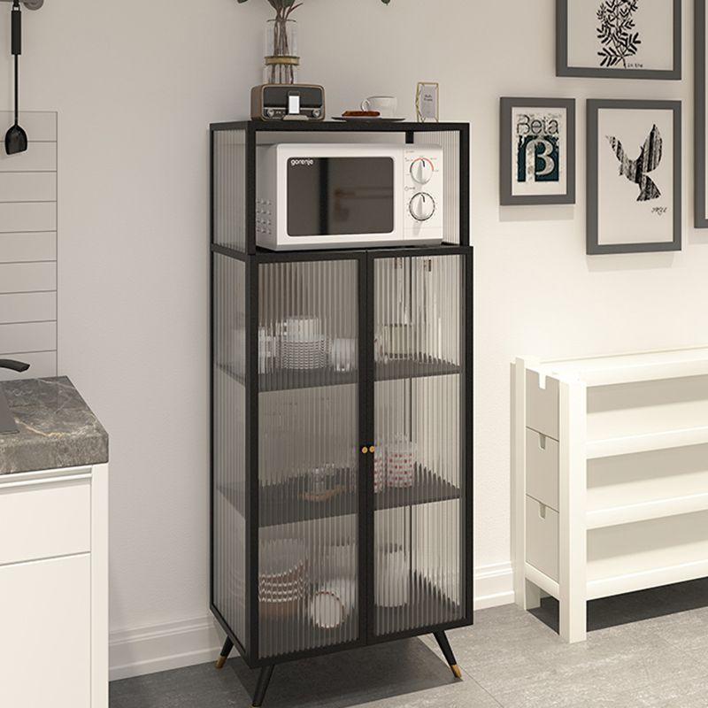 Contemporary Curio Cabinet Metal Glass Doors Display Stand for Dining Room