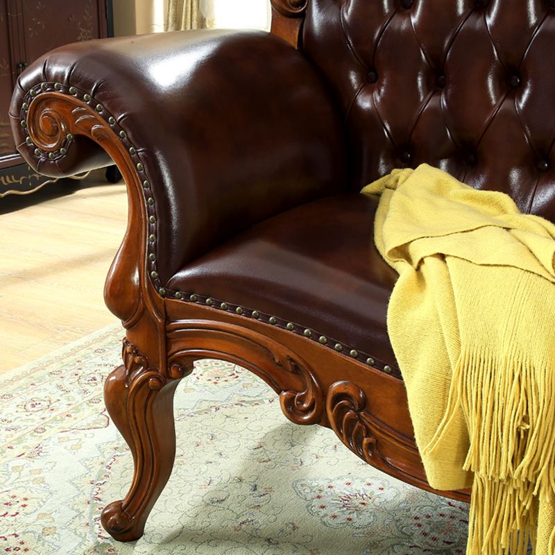 Traditional Brown Birch Accent Chair One Armed Rolled Arms Chaise