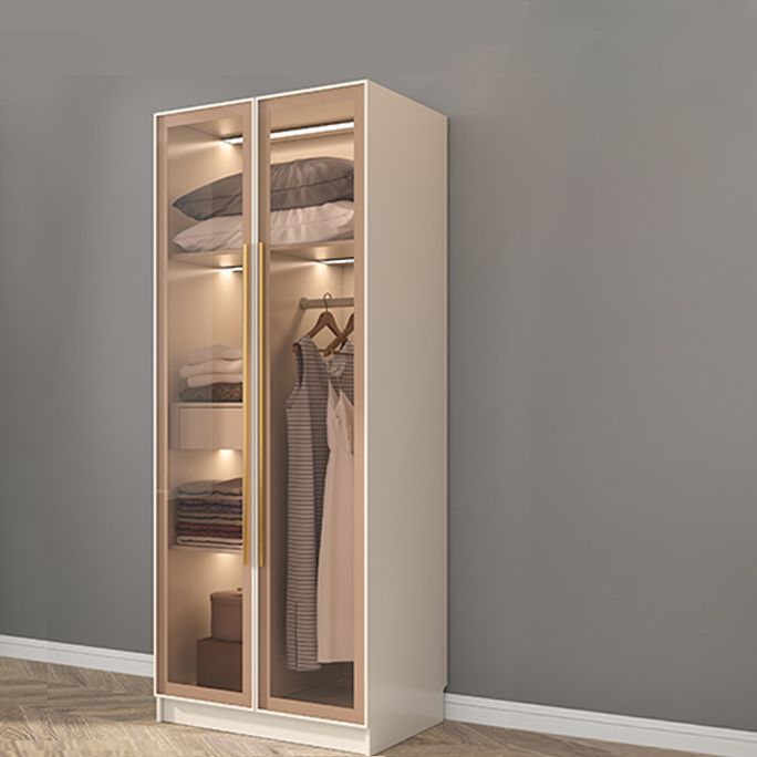 Contemporary Style Wardrobe Armoire Glass Door Armoire with Garment Rod for Home