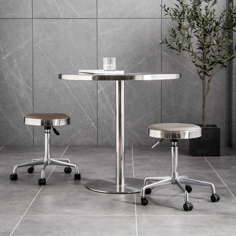Metal Industrial Table Stainless Steel Top Dining Table with Pedestal Base