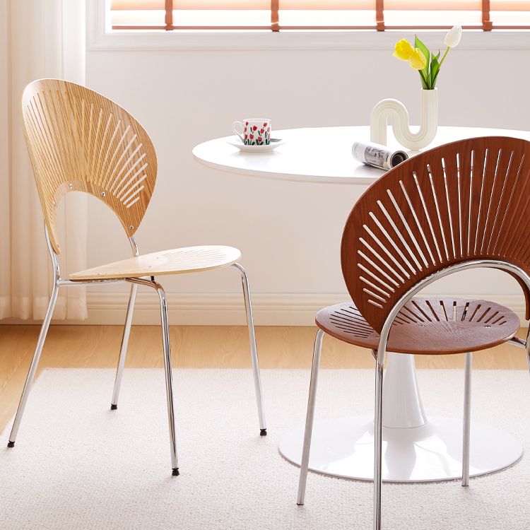 Sillas de comedor de madera de estilo moderno, respaldo abierto, sillas laterales con patas de metal