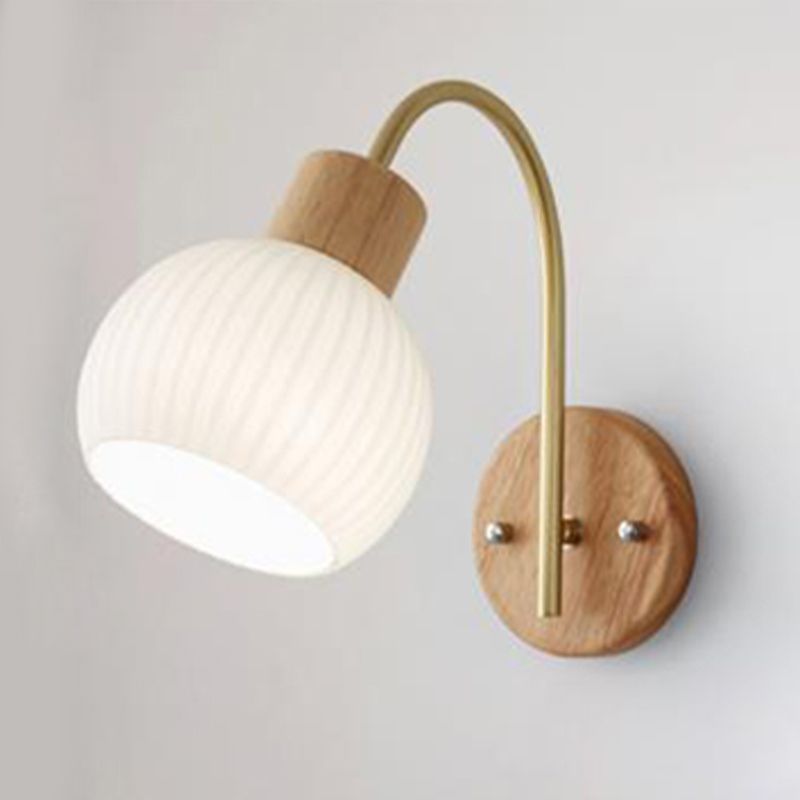 Single Modernism Beige Wall Mounted Sconce Shaded Wall Light with Wood
