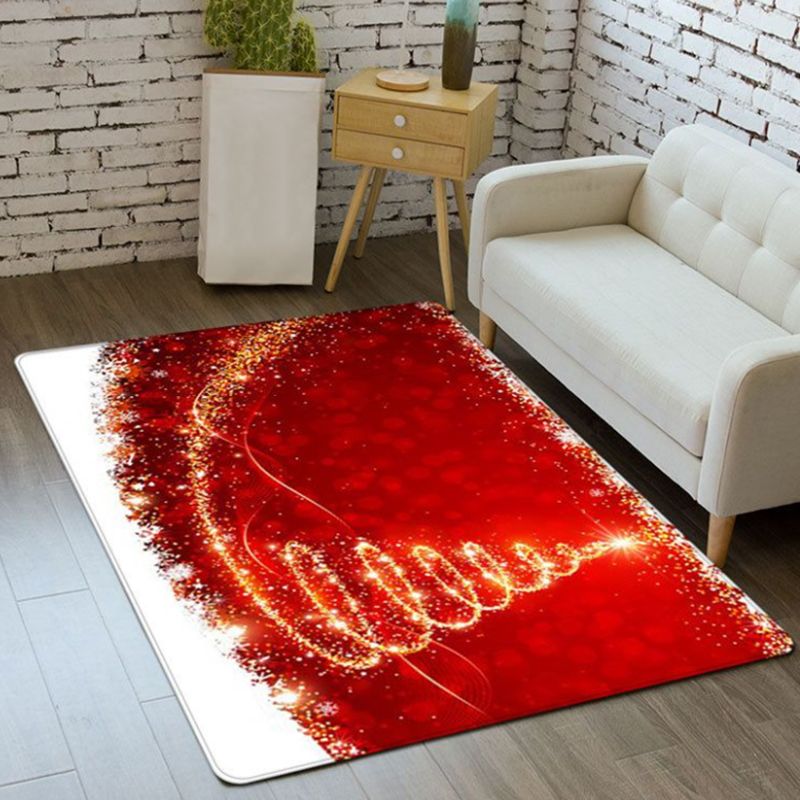 Red Santa Claus Rug Polyester Modern Area Rug Non-Slip Backing Rug for Home Decor