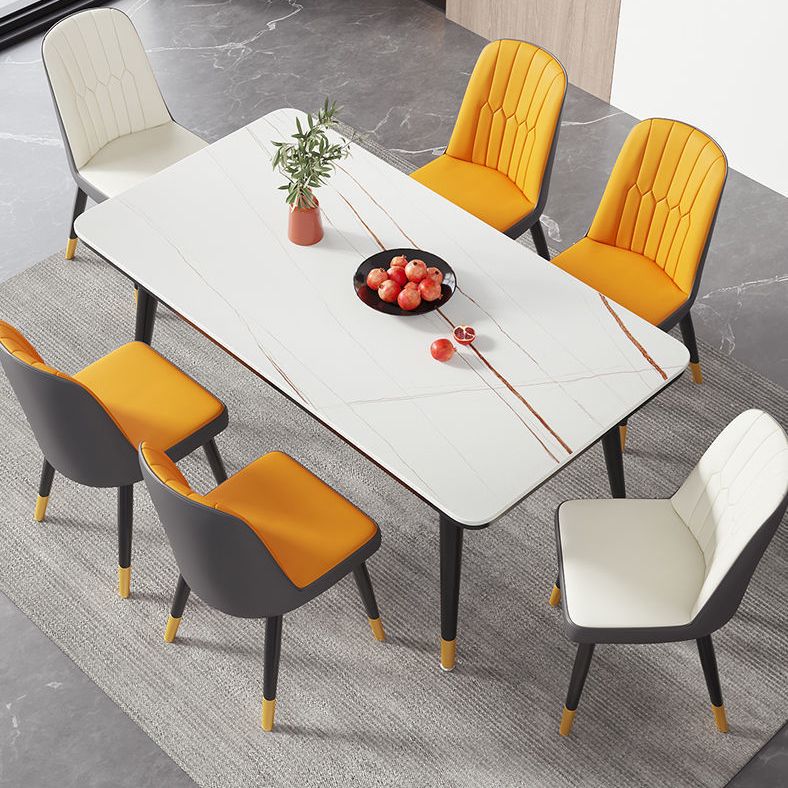 Rectangular Sintered Stone Dining Table Modern 4 Legs Furniture in Matte Finish