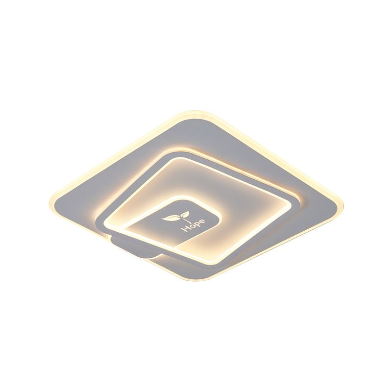 LED Bedroom Flush Mount Lamp Minimalism White Ceiling Light with Square Acrylic Shade in Warm/White Light