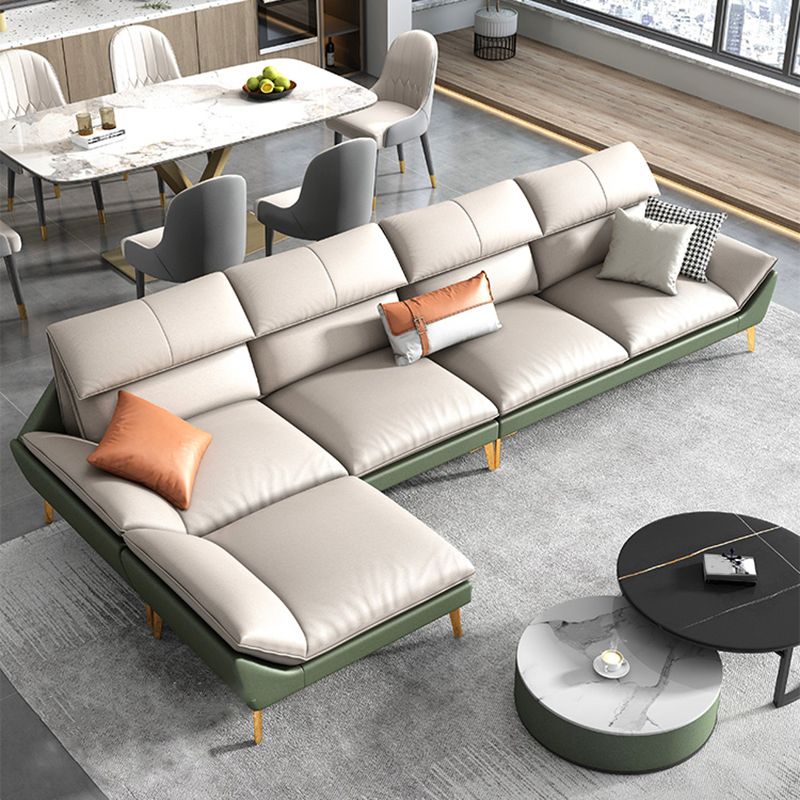 Flared Arm Faux Leather Furniture Sectionals in Green and White