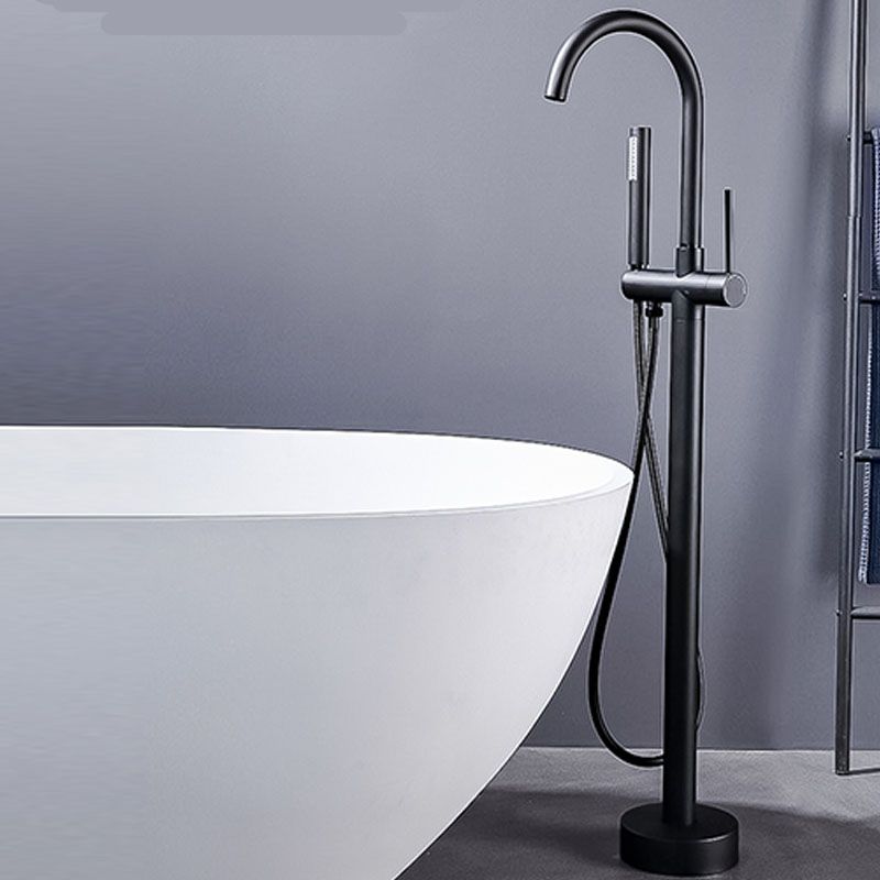 Brass Freestanding Tub Filler with Hand Shower Floor Mounted Bathroom Faucet