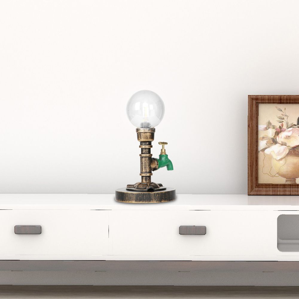 1 Light Light/Amber Glass Desk Lampada Vintage Vintage Bronzo Globe Bronzo Ombra del soggiorno Luce con base