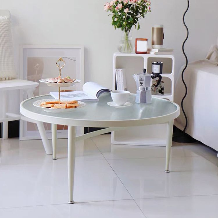 Round Metal 3 Legs Base Design Transparent Glass Table Coffee Table