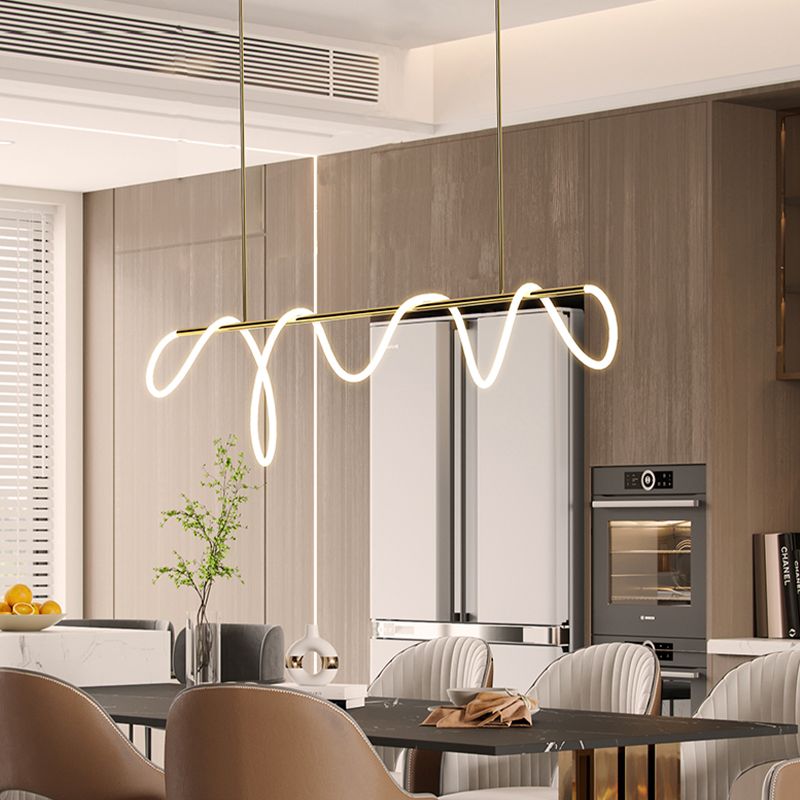 Modern Metal Ceiling Light Linear Shape Island Light with Silicone Shade for Living Room
