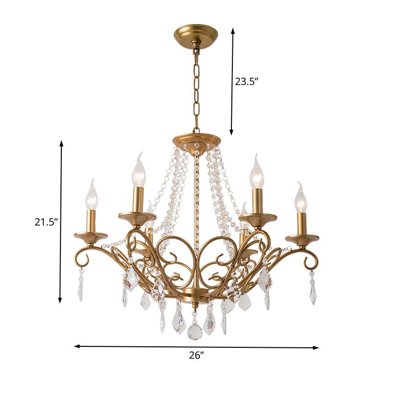 Modernism Sputnik Chandelier Metal 6 Heads Hanging Light Fixture in Gold with Crystal Drop