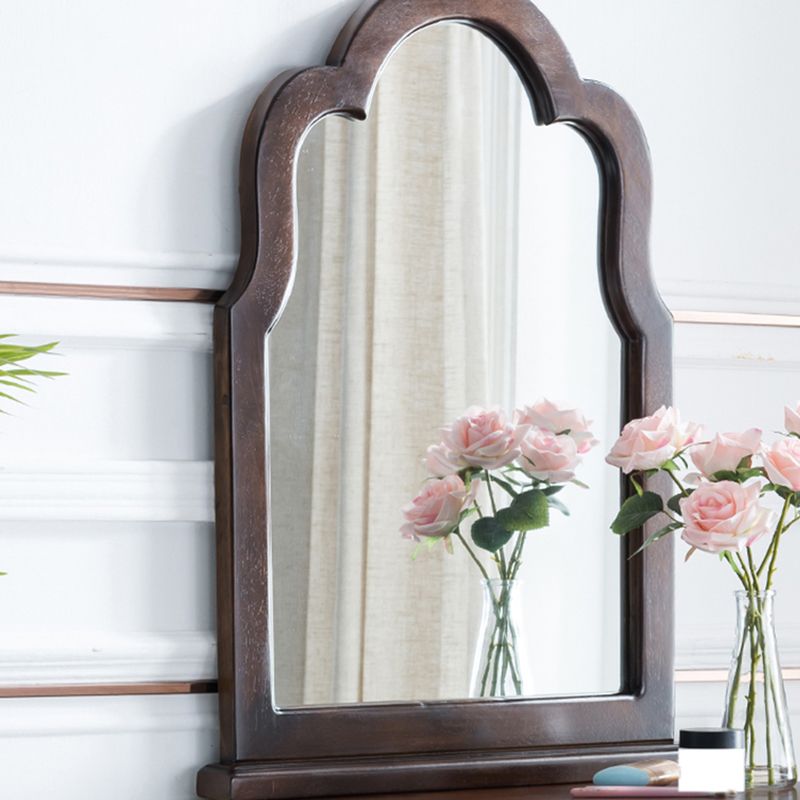 29.5" Height Brown/ White Wood Makeup Vanity with Drawer and Mirror