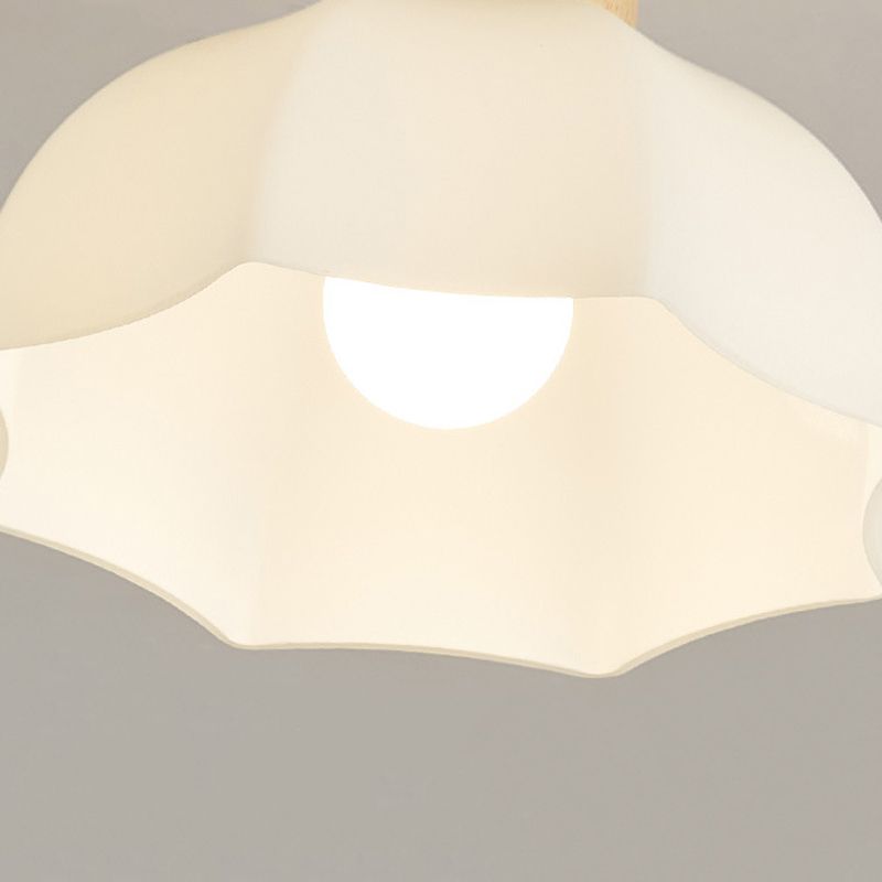 1-Light Ceiling Light Modern Wooden Ceiling Mount Light with Glass Shade for Living Room