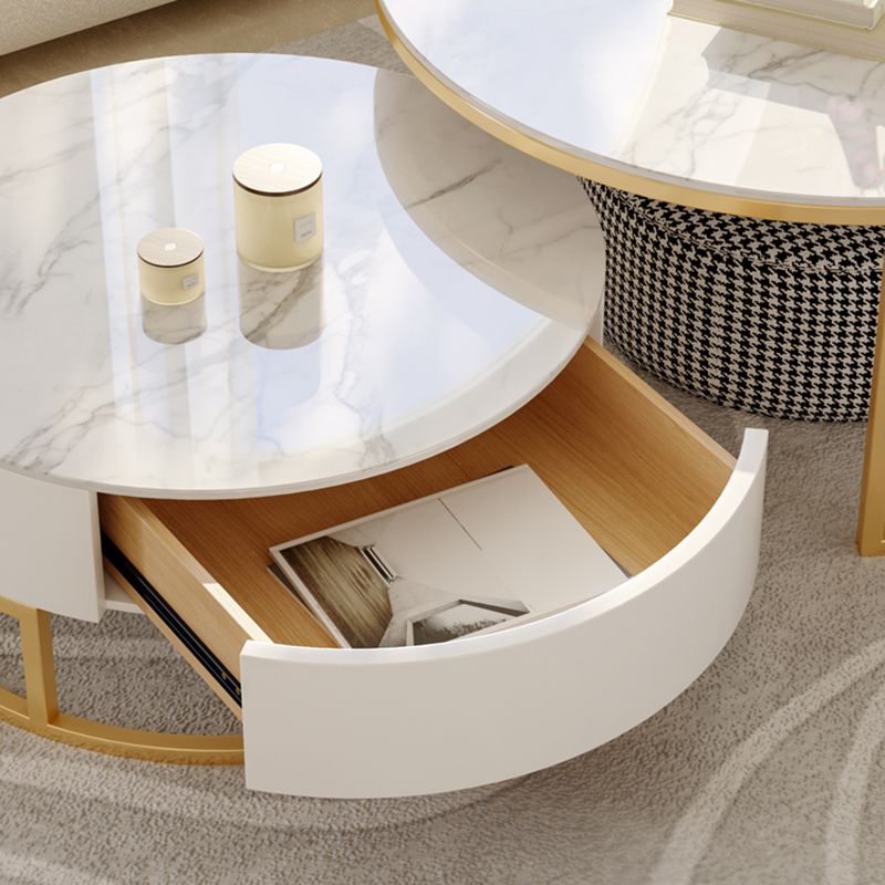 Glass Top Frame Coffee Table Round Nesting Coffee Table Set with Drawer
