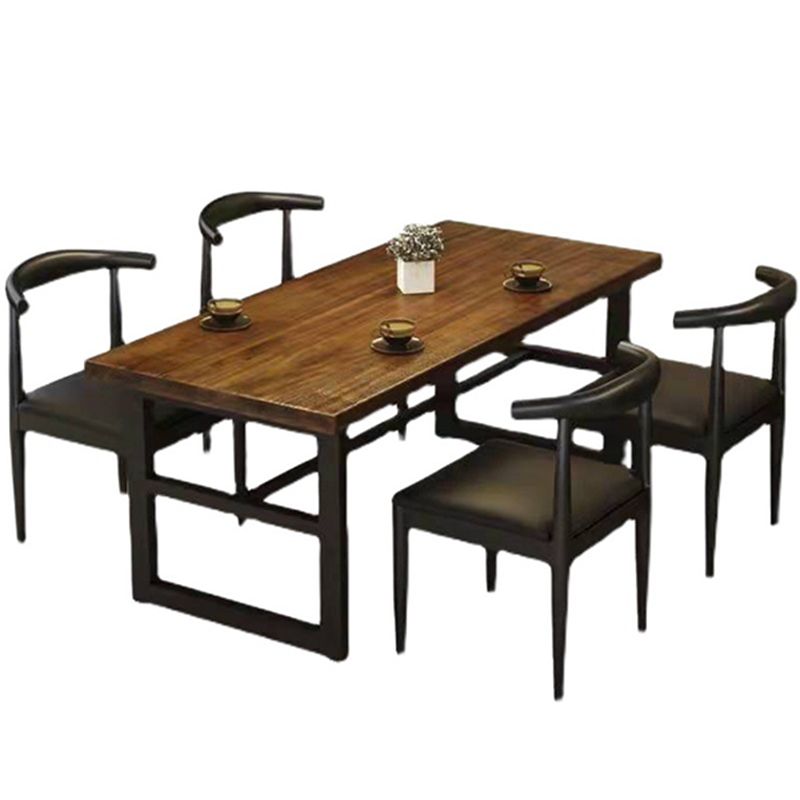 Industrial Dining Table Pine Solid Wood Table with Black Trestle Base for Dining Room