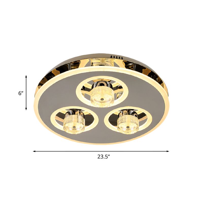 Circle Beveled Crystal Flushmount Nordic Bedroom LED Close to Ceiling Lighting Fixture in Nickel