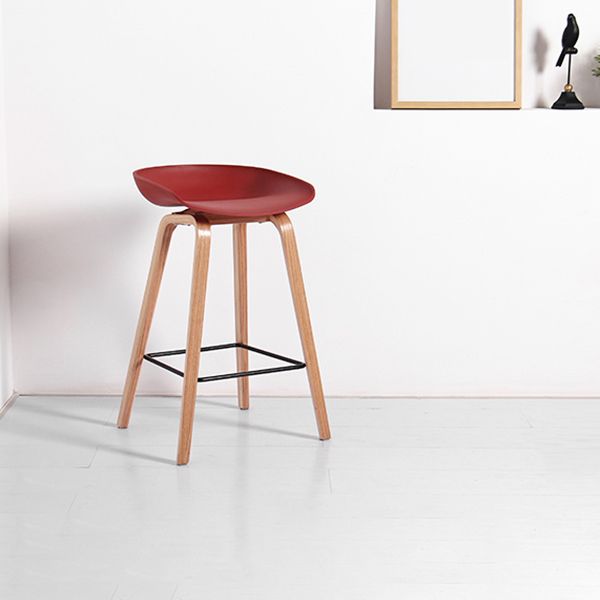 Contemporary Bar Stool Plastic Counter Bar Stool with Wooden Legs