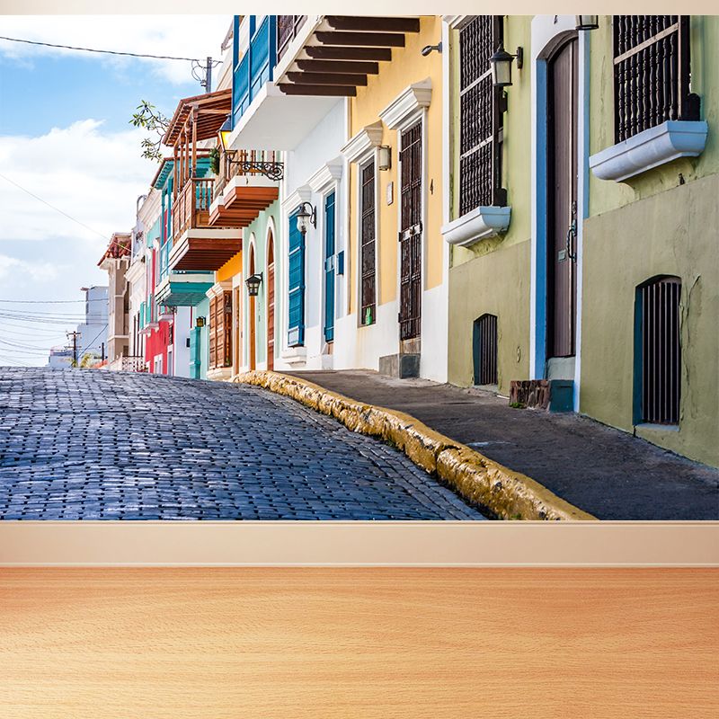 Waterproof Colored Houses Mural Modern Non-Woven Wall Art, Custom Size Available