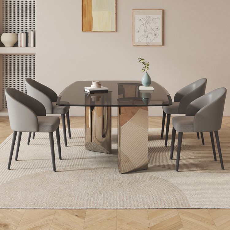 Rectangular Dining Table Clear Glass Tabletop with Chrome Base