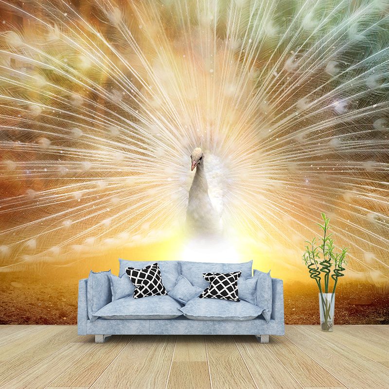 Peinture murale paon de Style Tropical avec motif de queue étalée, Art mural de couleur claire pour la décoration