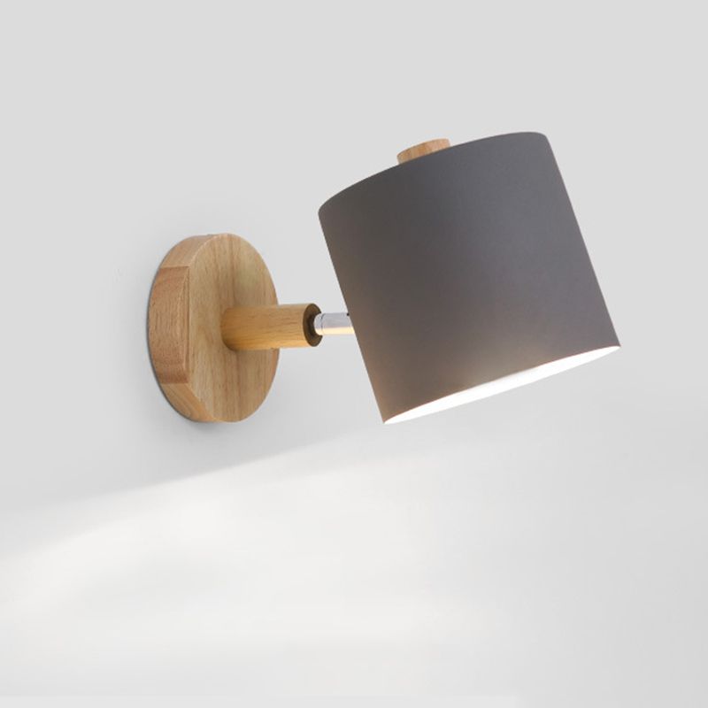 Lámpara de pared de pared de macarrón creativo moderno Luz de pared geométrica de madera con sombra de hierro forjado