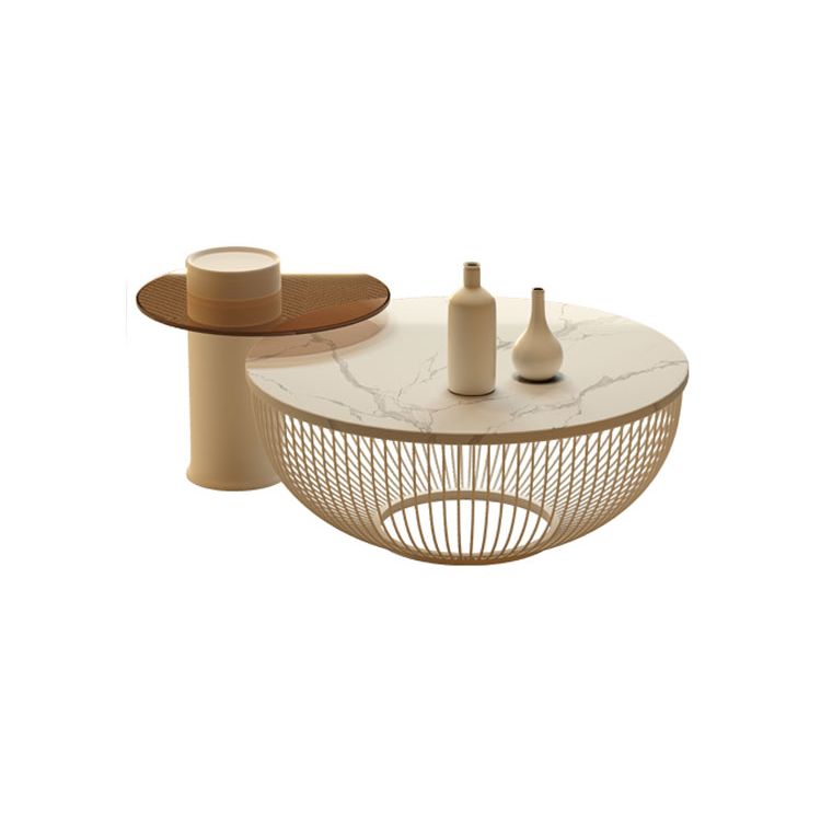 Modern Round Drum Coffee Table Metal Cocktail Table in White