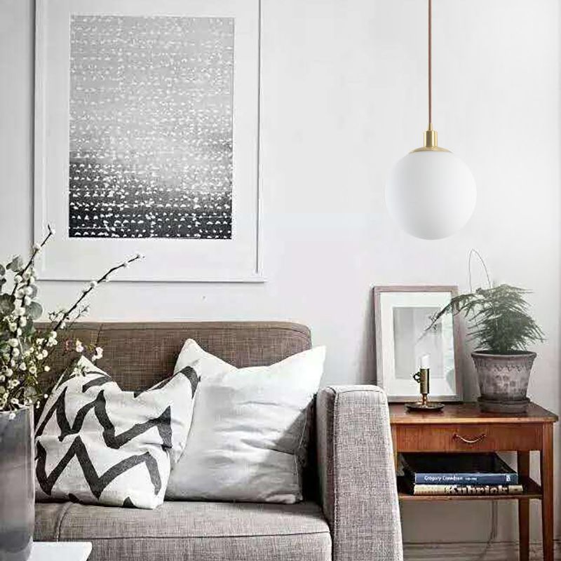 Nordic Modern Spherical Shape Pendant Light Frosted White Glass 1 Light Suspension Light for Bedroom