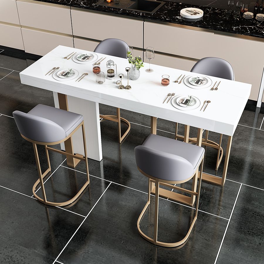 Modern Rectangle Counter Height Set 1/5 Pcs Marble Top Bar Table and Upholstered Stools