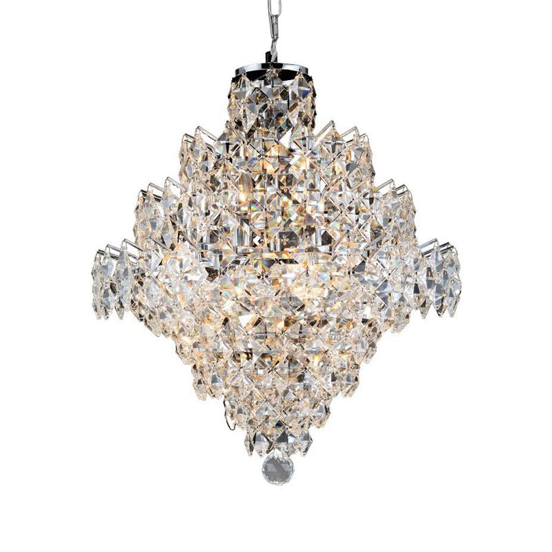8 Bulbs Faceted Crystal Semi Flush Light Modernist Tiered Living Room Ceiling Fixture