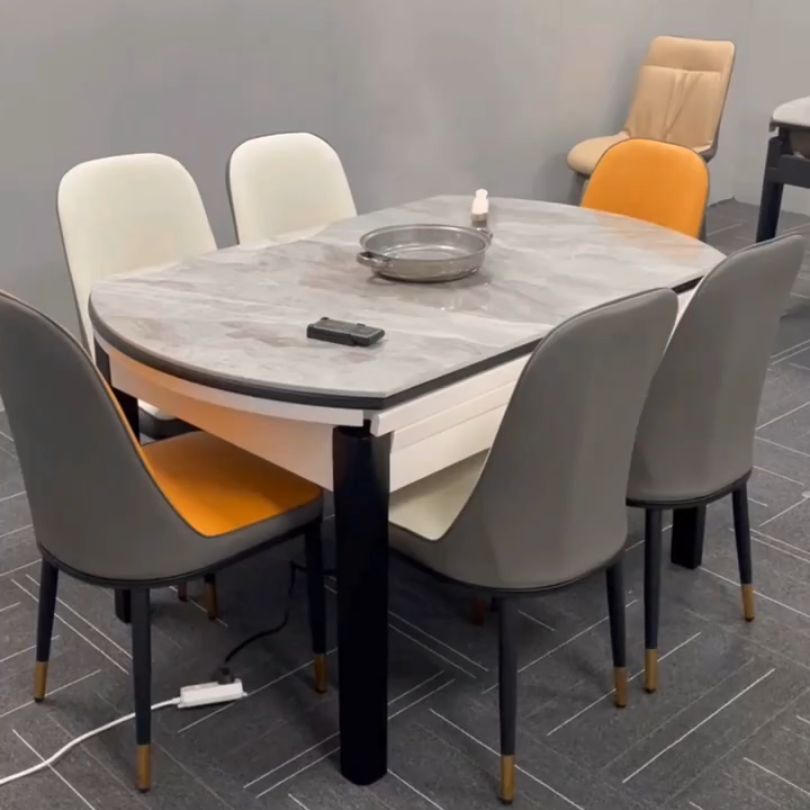 Modern Simple Dining Table Rectangle Shape Dinner Table with Wooden Base for Living Room