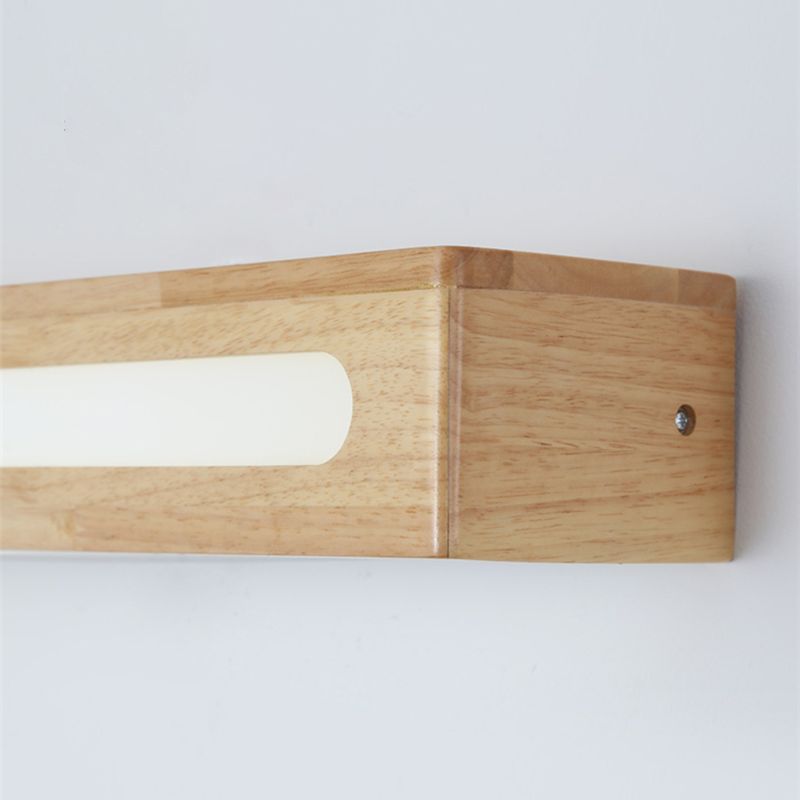 Square Shape Wood Wall Sconce Modern Style 1 Light Mirror Wall Mount Lighting in Brown