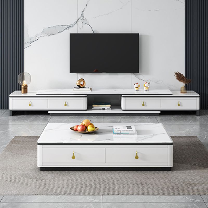 Stone Rectangular Coffee Table with Drawers 15.75" H 1 Single Cocktail Table